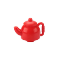 Red plastic toy teapot with rounded body and lid included in big building blocks accessories set for kids diy toys