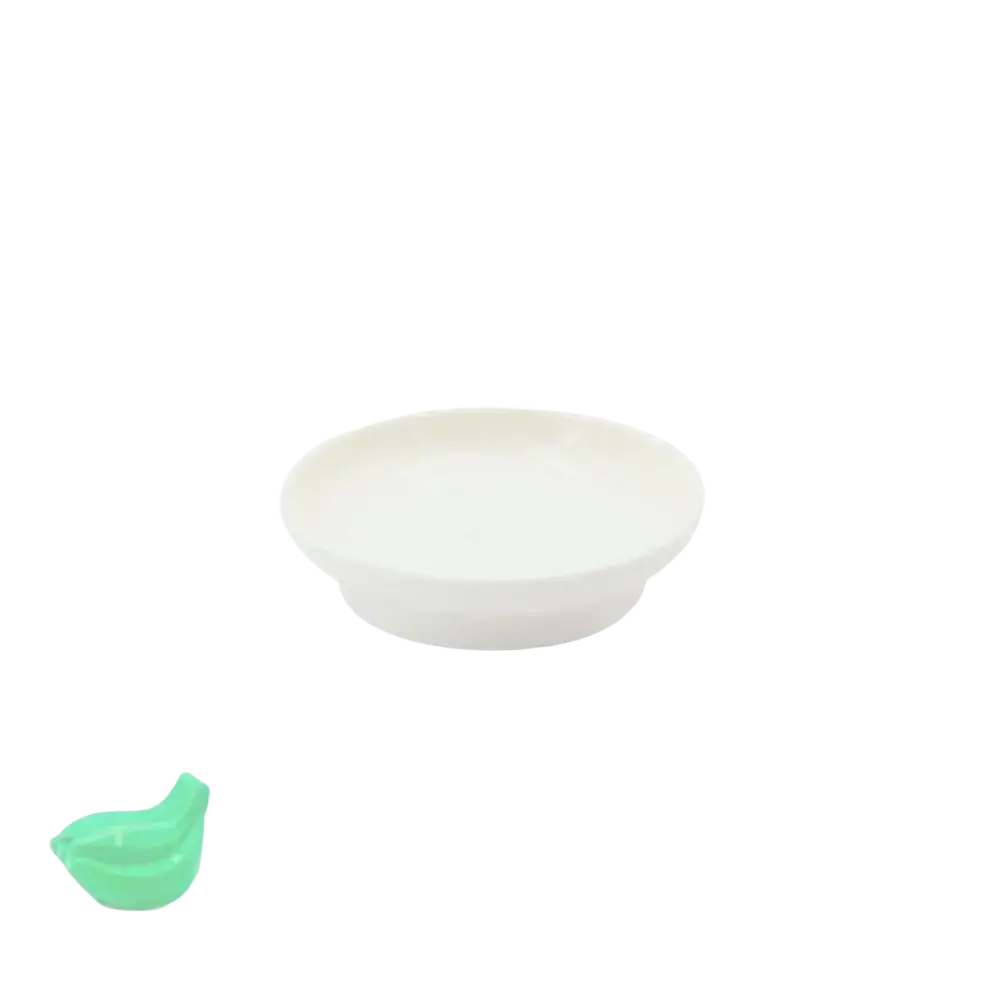 White ceramic saucer with smooth raised rim and flat center included in big building blocks accessories set for kids diy toys