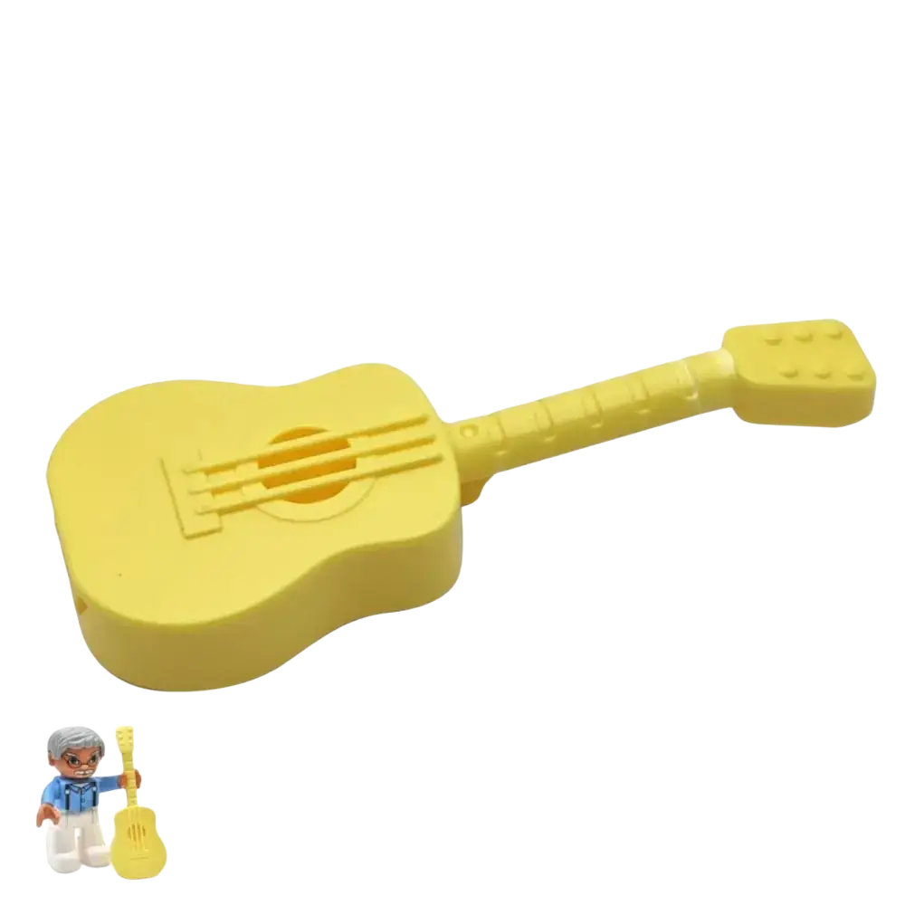 Yellow plastic guitar-shaped lego duplo toy part from big building blocks accessories set for kids diy toys