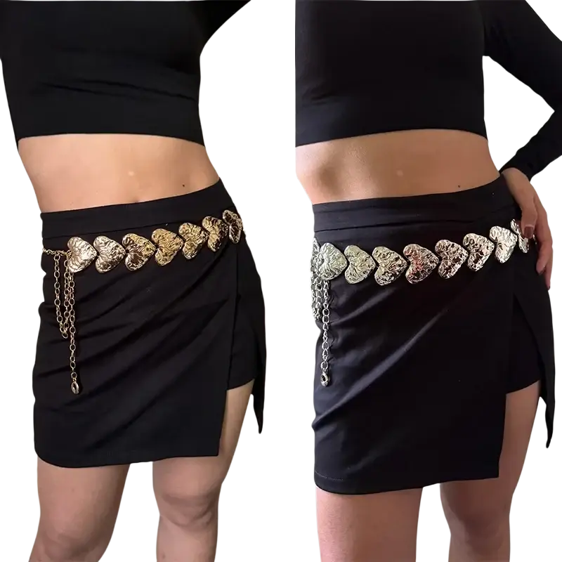 Designer big lover gold and silver heart-shaped metal lover heart waist chain belt with dangling punk style accents