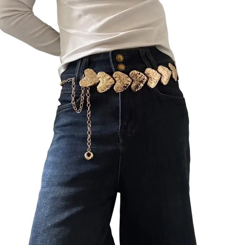 Gold-toned big lover heart waist chain belt with designer big lover heart and ring punk detail