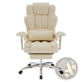 Cream-colored leather big and tall executive office chair with chrome base and footrest for comfortable seating
