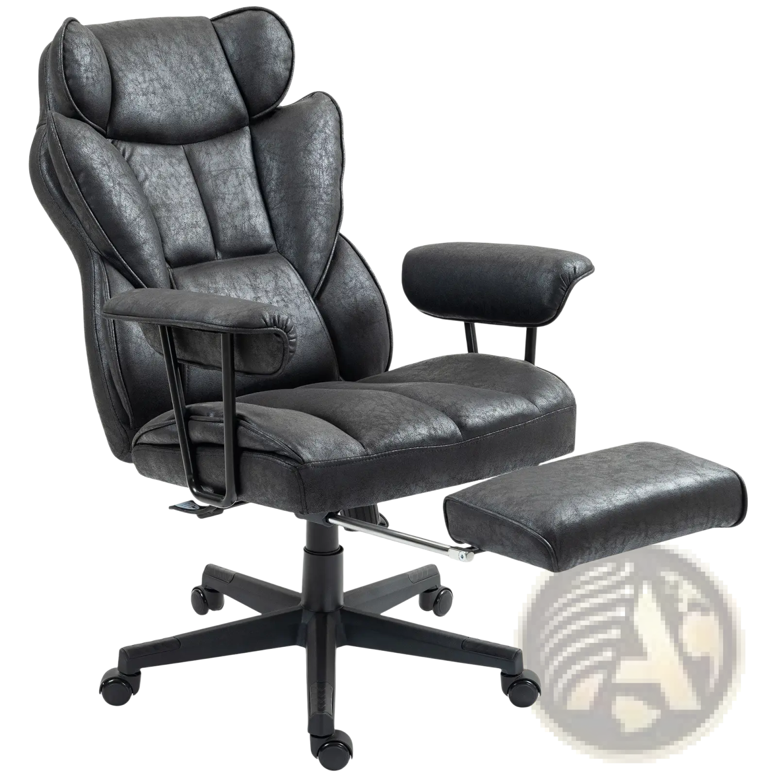Black faux leather big and tall massage office chair with matching footrest and five-wheel base supporting 396lbs