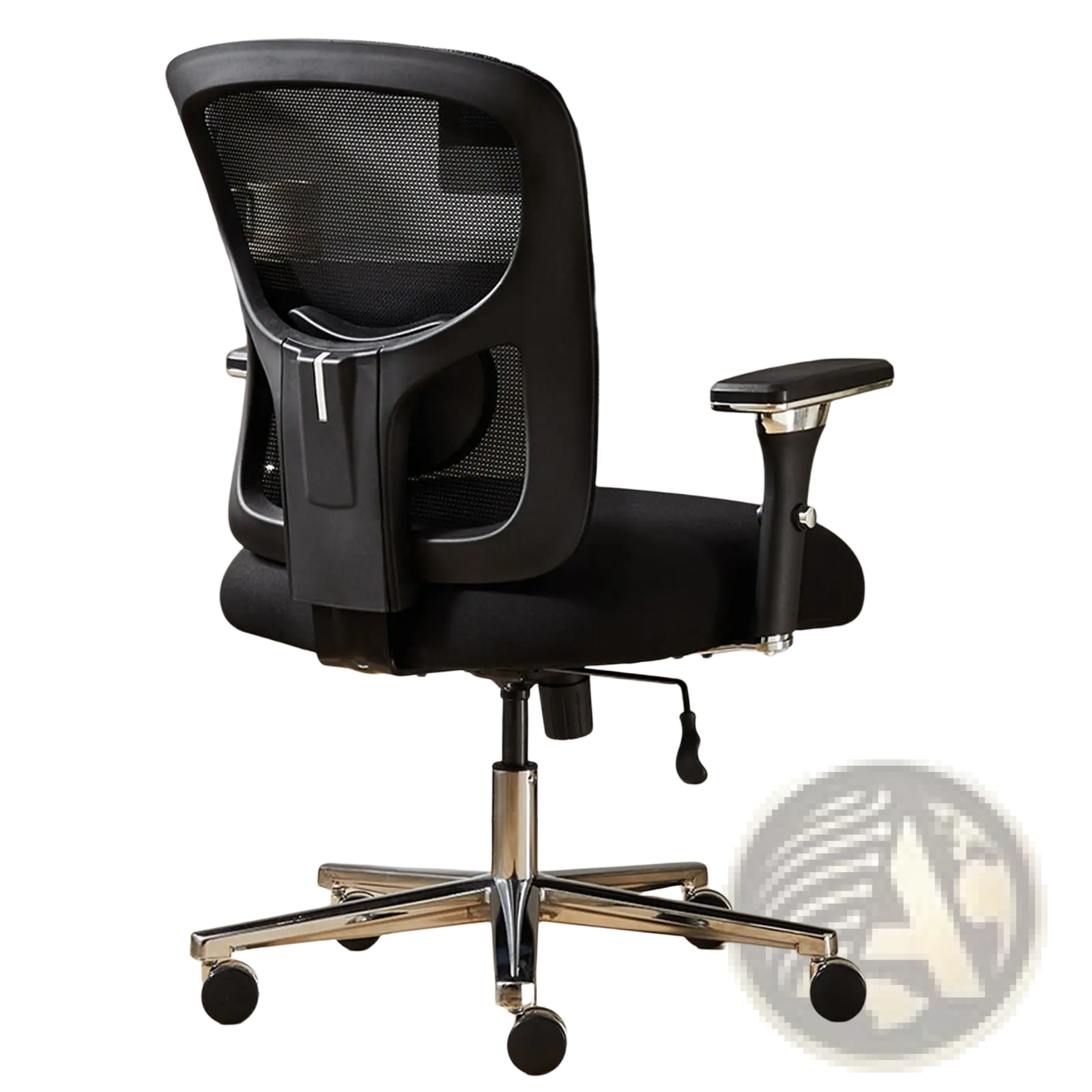 Black mesh big and tall office chair with padded seat and chrome base designed for ergonomic support up to 500lb