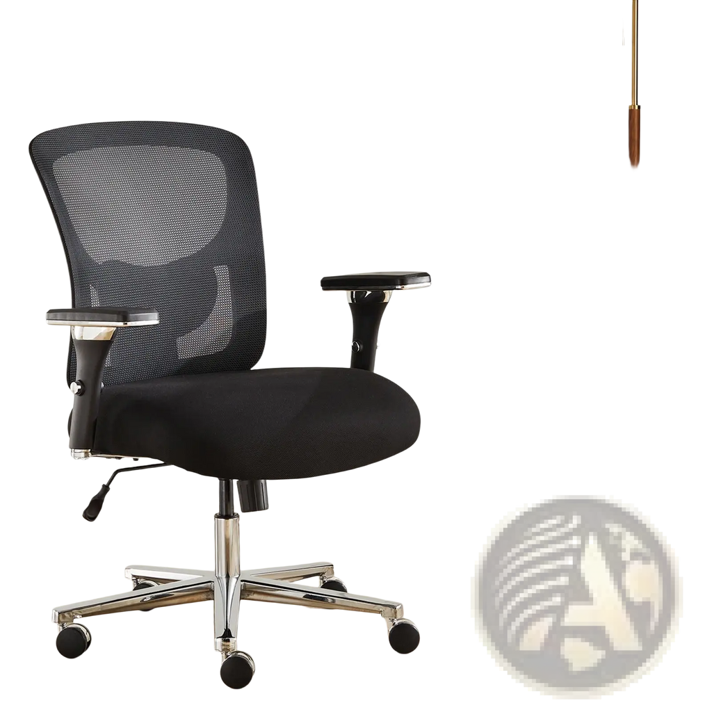 Big and tall black mesh office chair with chrome base and casters designed for ergonomic 500lb seating