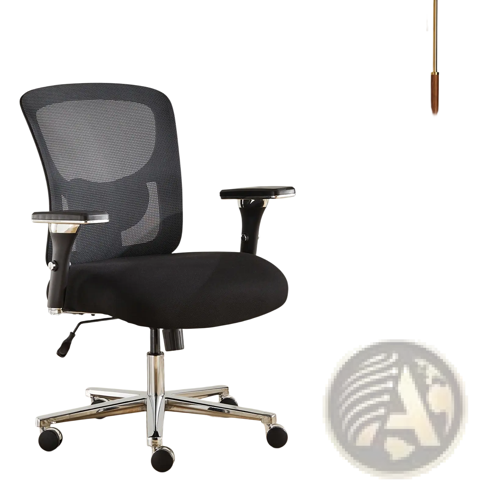 Big and tall black mesh office chair with chrome base and casters designed for ergonomic 500lb seating
