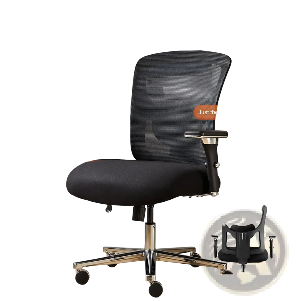 Black mesh big and tall office chair with adjustable backrest and chrome base for ergonomic seating up to 500lb