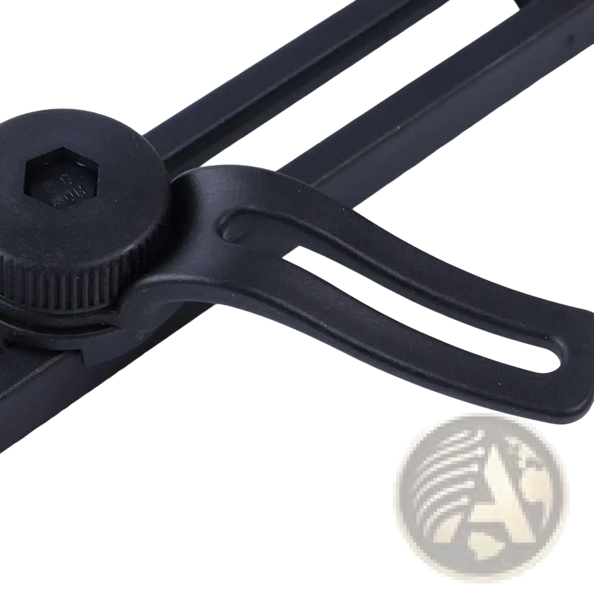 Black plastic adjustable clamp with hexagonal knob and ergonomic handle for bike bag stabilizer saddle rack bracket