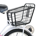 Black metal wire bicycle basket with rectangular grid design and reinforced frame for detachable storage rack use