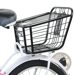 Black metal wire bicycle basket with rectangular grid design and reinforced frame for detachable storage rack use
