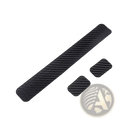 Black carbon fiber textured adhesive bike chain protector pvc frame guard with dimension labels for main and smaller pieces