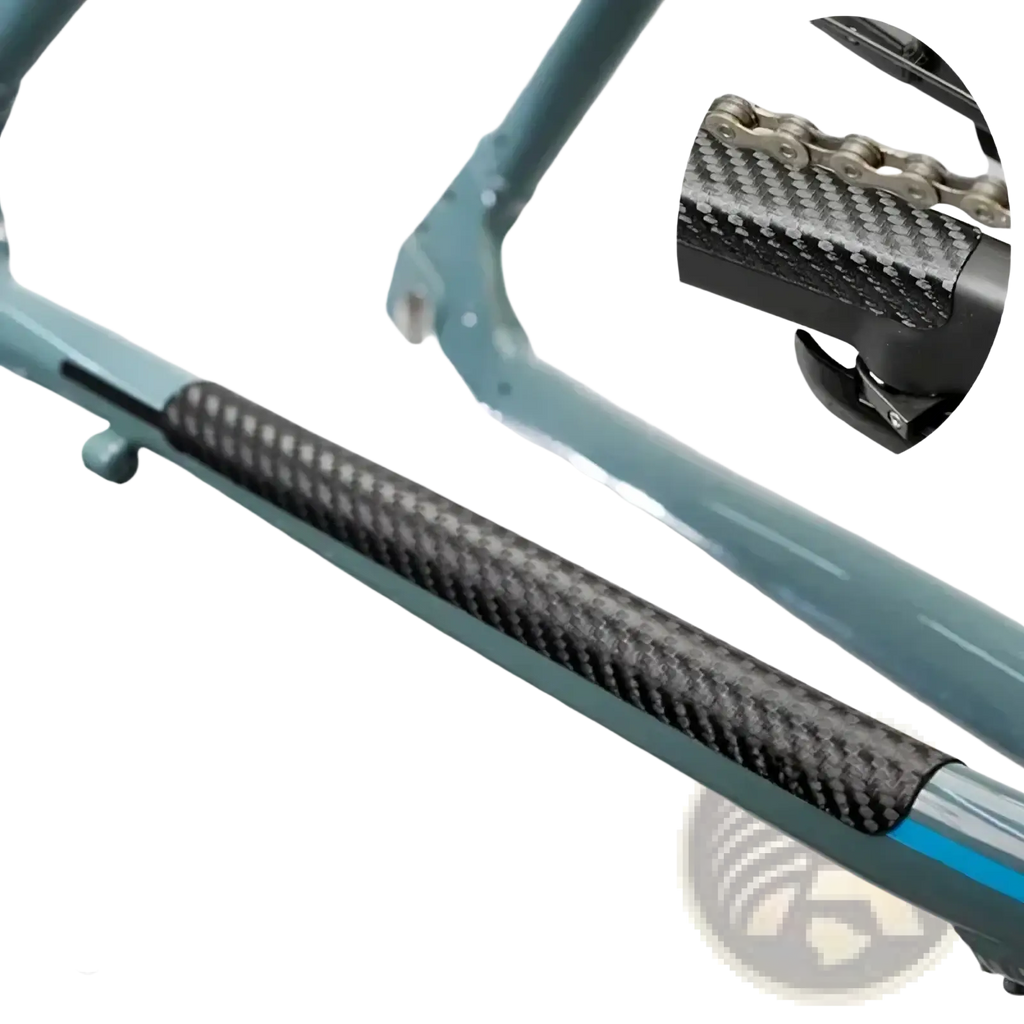 Black carbon fiber textured pvc bike chain protector strip designed as a frame guard for bicycle protection