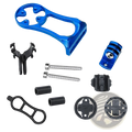 Blue aluminum bike computer mount bracket designed for secure handlebar attachment in cycling use
