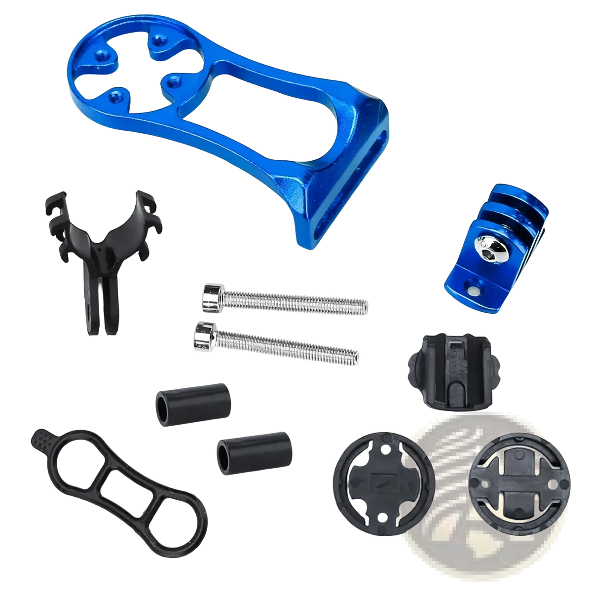 Blue aluminum bike computer mount bracket designed for secure handlebar attachment in cycling use