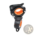 Black and orange bike flashlight holder with 360 degree rotation and adjustable handlebar mount clamps