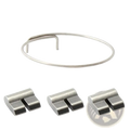 Silver-toned metal watch band clasp with three adjustable links shown as part of bike hub spring and pawl replacement set