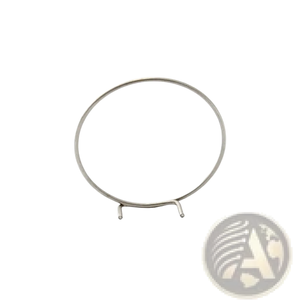 Silver metal wire ring stand with a circular frame and two short legs for support in bike hub spring and pawl replacement set
