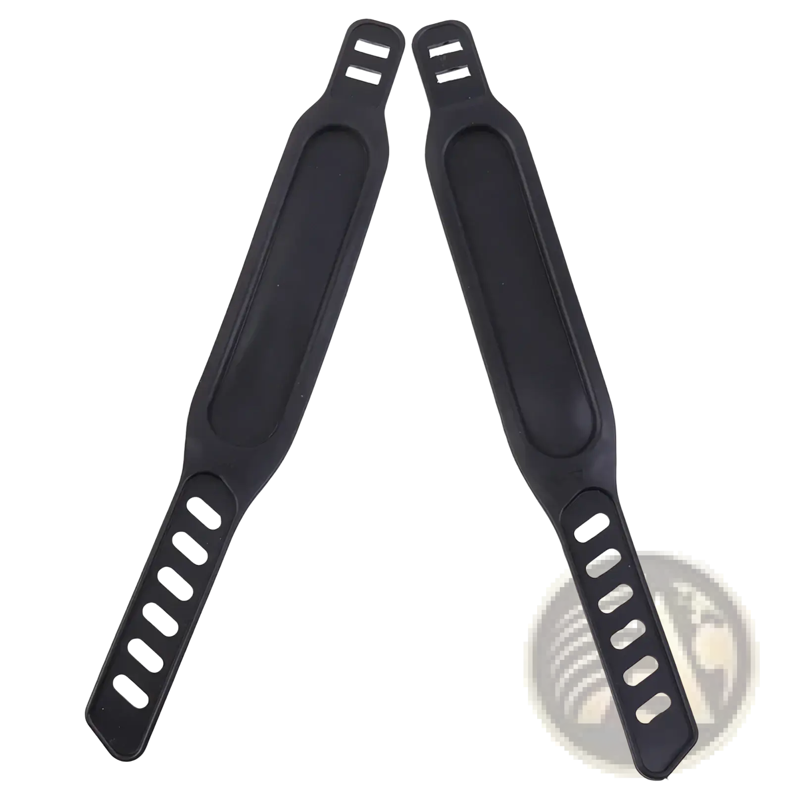 Black silicone bike pedal straps replacement pair with matte finish and contoured oval cutouts for adjustable fit