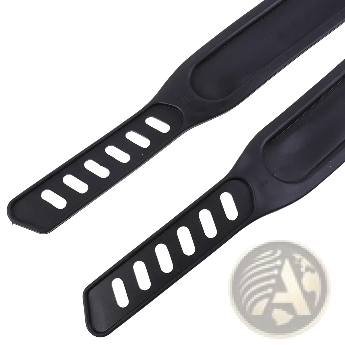 Black silicone bike pedal straps replacement pair with elongated oval cutouts along the side for ventilation