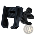 Black carbon fiber-patterned bike phone mount with adjustable clamp and rotating head for universal handlebar GPS use