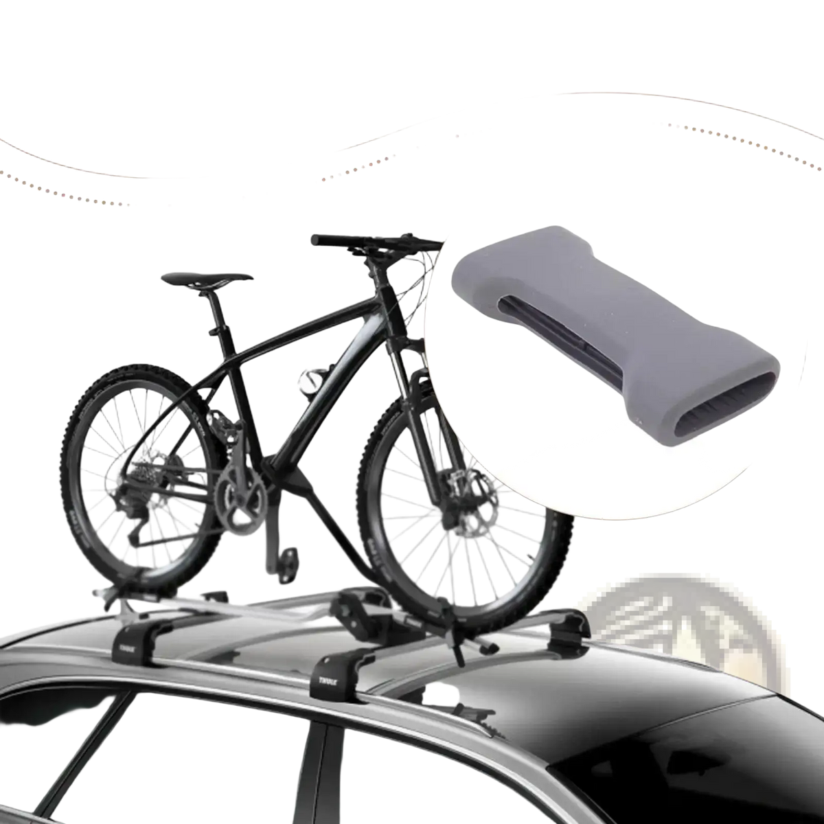 Gray rubberized handle grip for Thule bike rack wheel strap pad providing secure and durable support