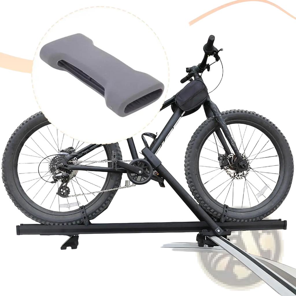 Gray silicone bike handlebar grip for secure and comfortable riding in bike rack wheel strap pad for thule