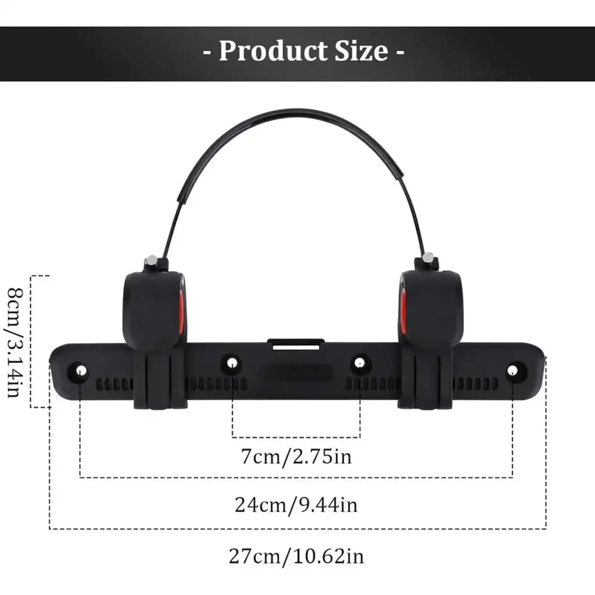 Black bicycle handlebar mount with red accents and curved strap for bike saddle bag buckle adjustable luggage mount