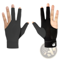 Black fingerless billiards glove with mesh pattern back padded palm adjustable wrist strap for left hand use