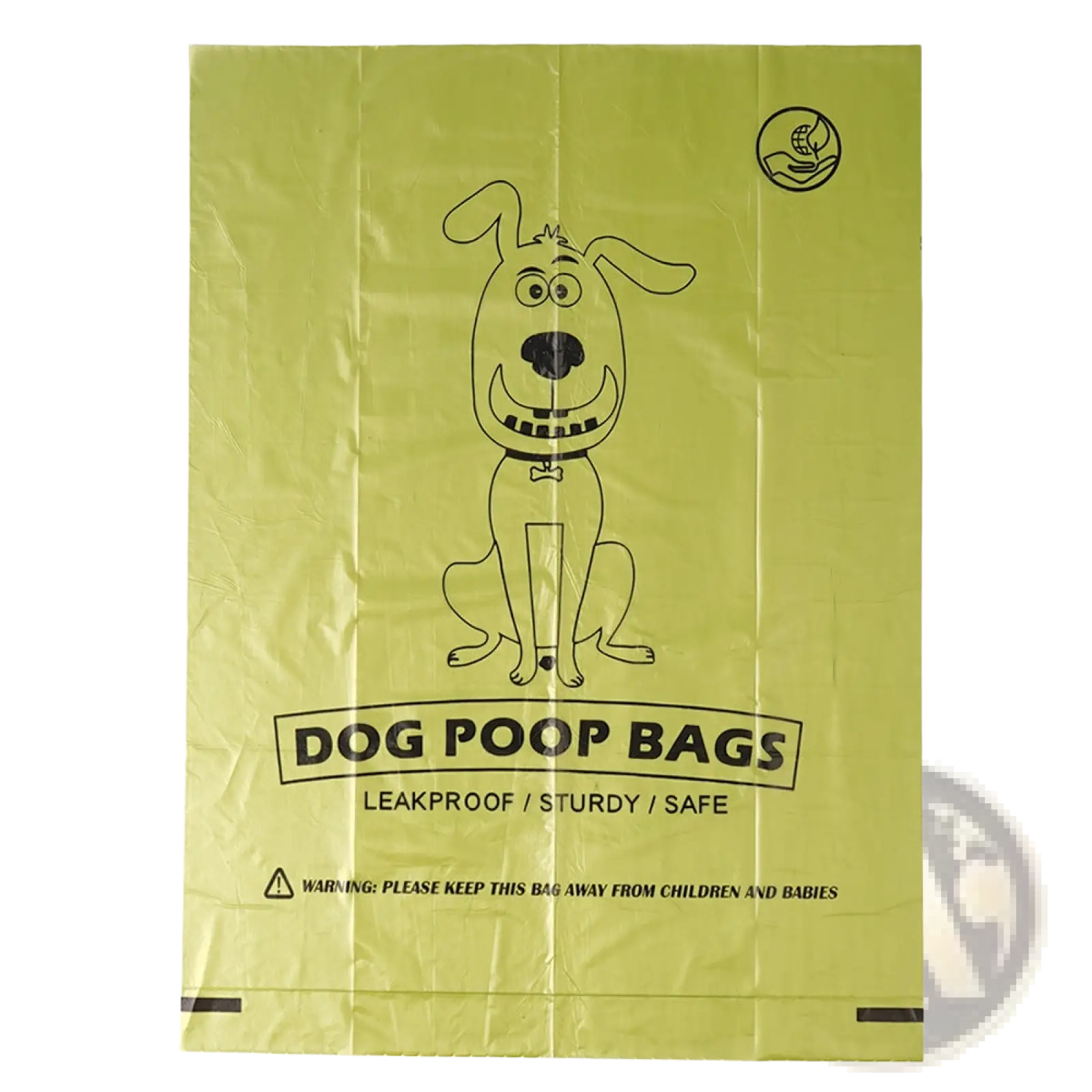 Biodegradable lime green plastic dog poop bags with cartoon dog design leakproof sturdy and safe for pet waste disposal