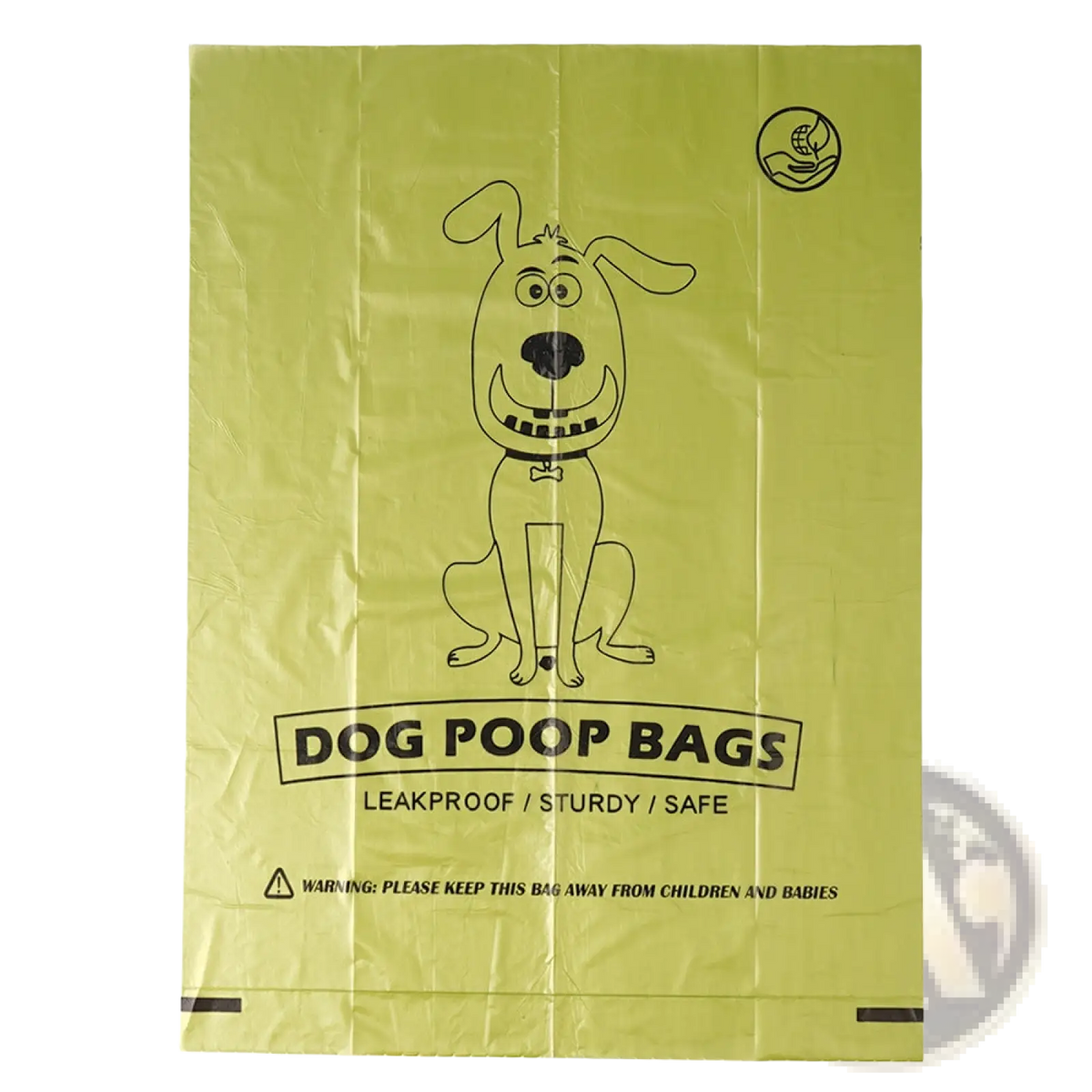 Biodegradable lime green plastic dog poop bags with cartoon dog design leakproof sturdy and safe for pet waste disposal