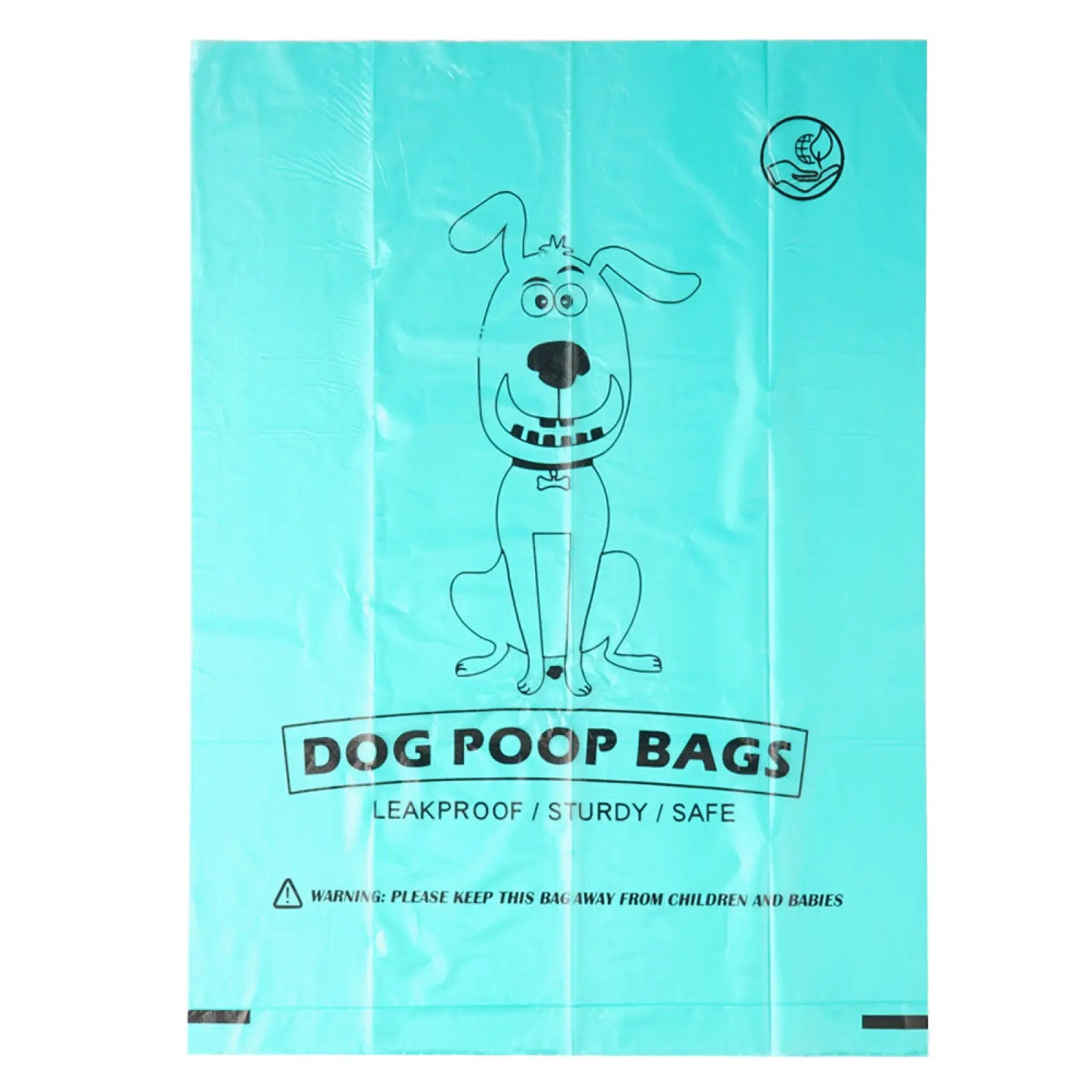 Light blue biodegradable dog waste bag with thickened material and smiling cartoon dog with bowtie design