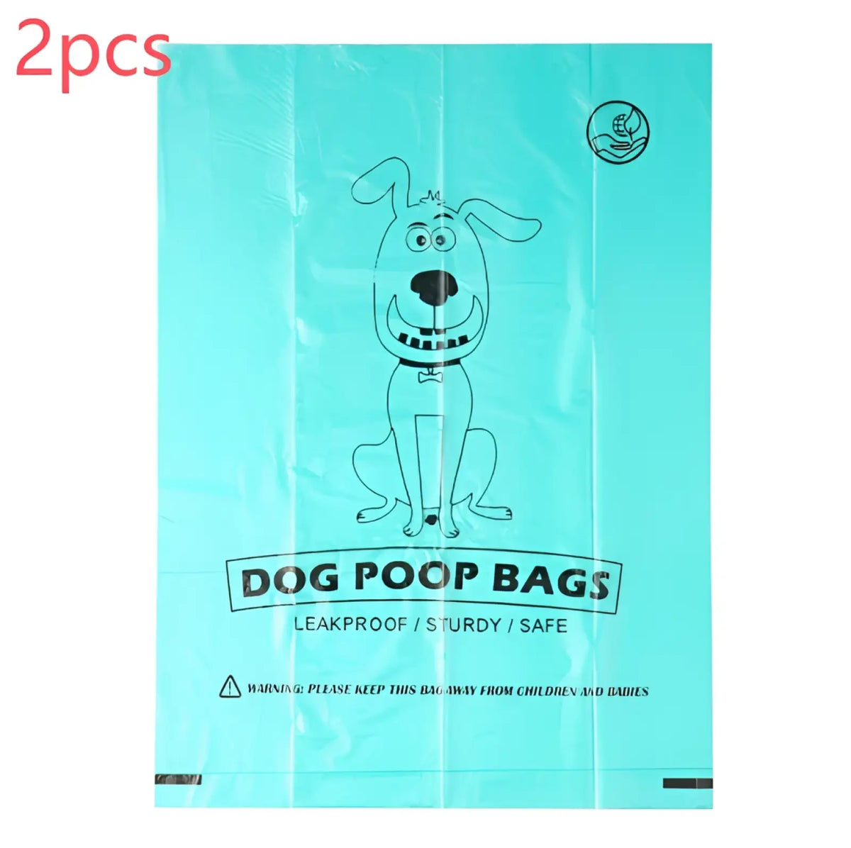 Light blue biodegradable thickened dog waste bags with a black smiling cartoon dog wearing a collar design
