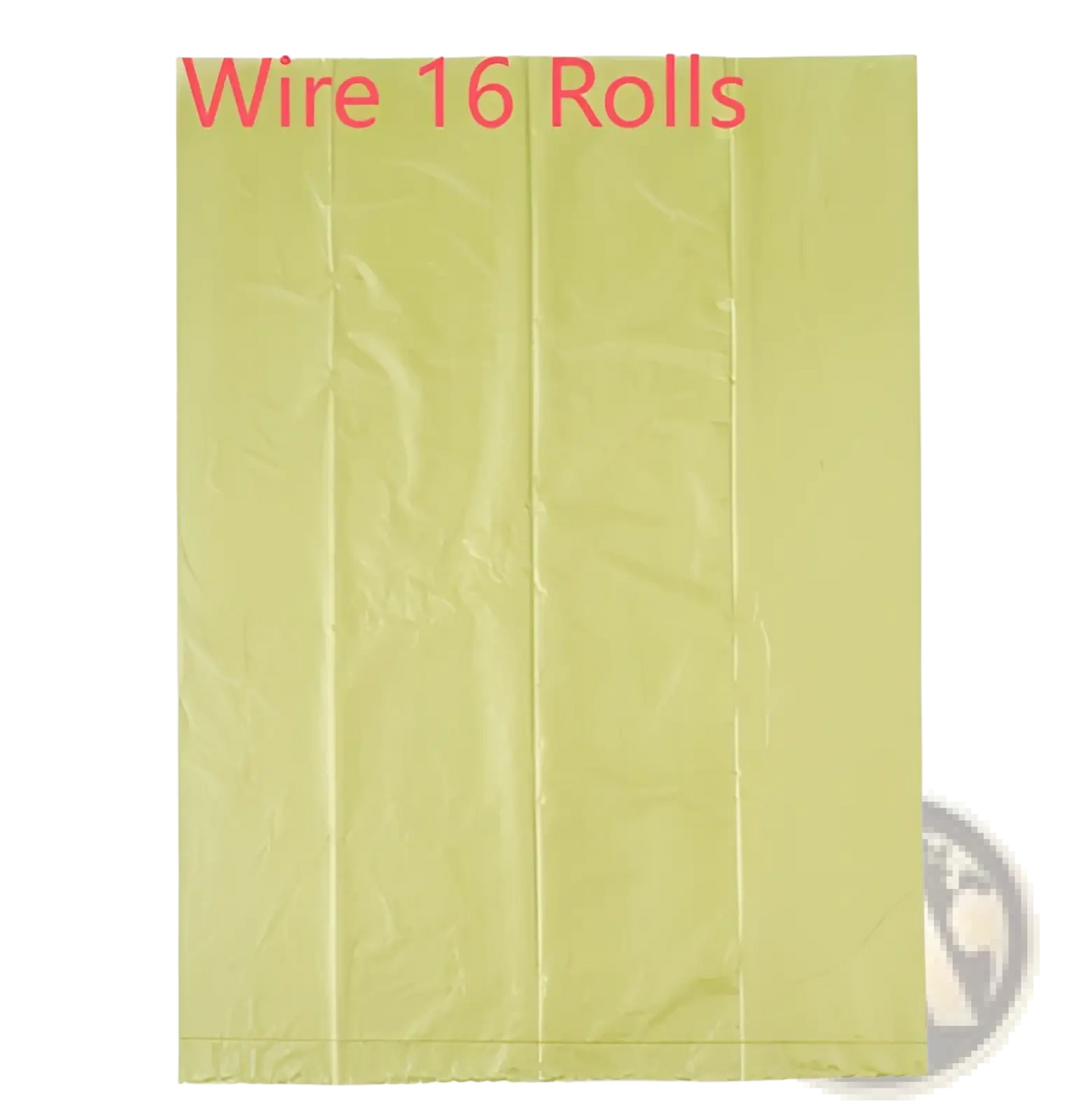 Light green plastic packaging containing 16 rolls of biodegradable thickened dog waste bags for pet poop disposal