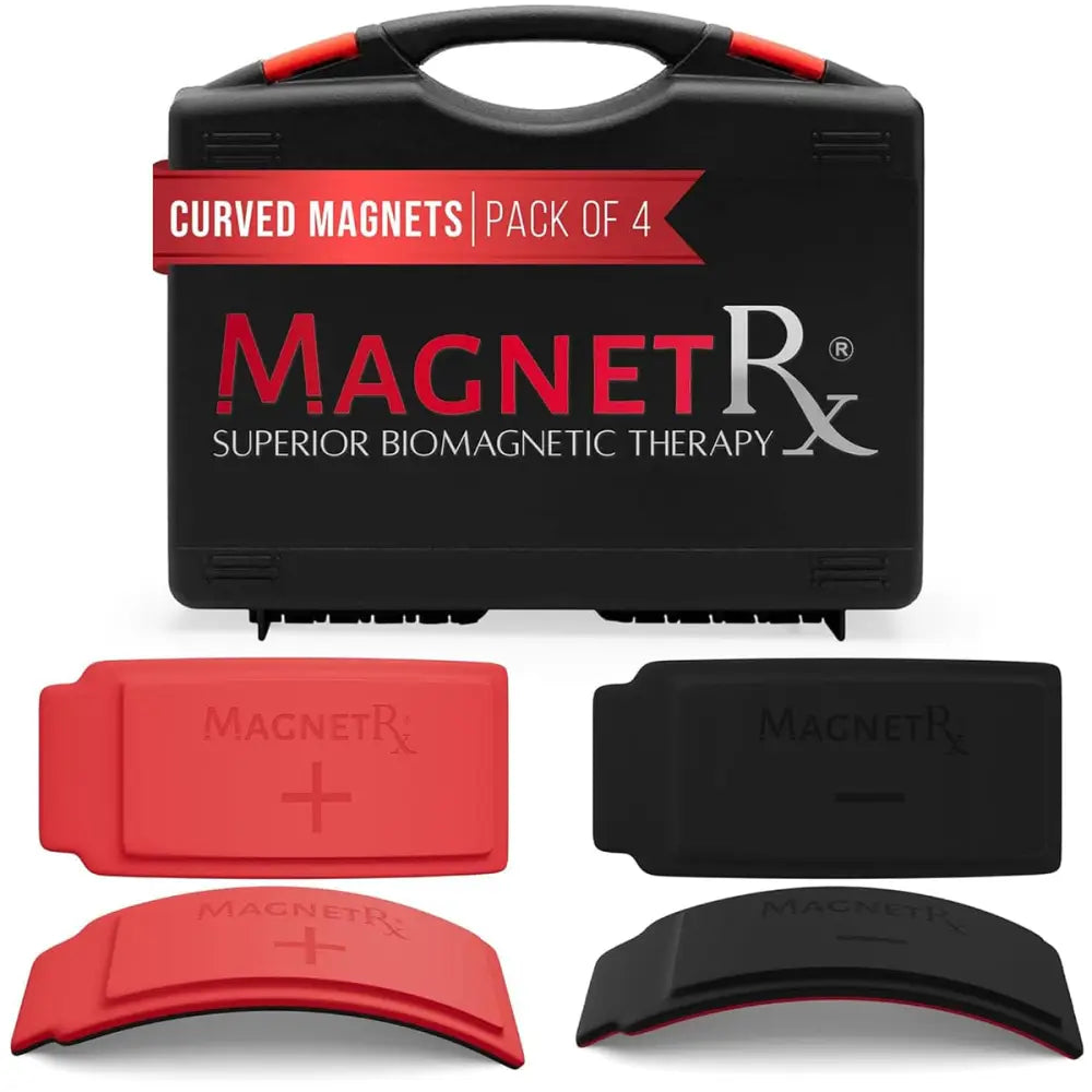 Magnetrx biomagnetism therapy arc magnet set with black and red curved magnetic therapy pads in hard-shell case