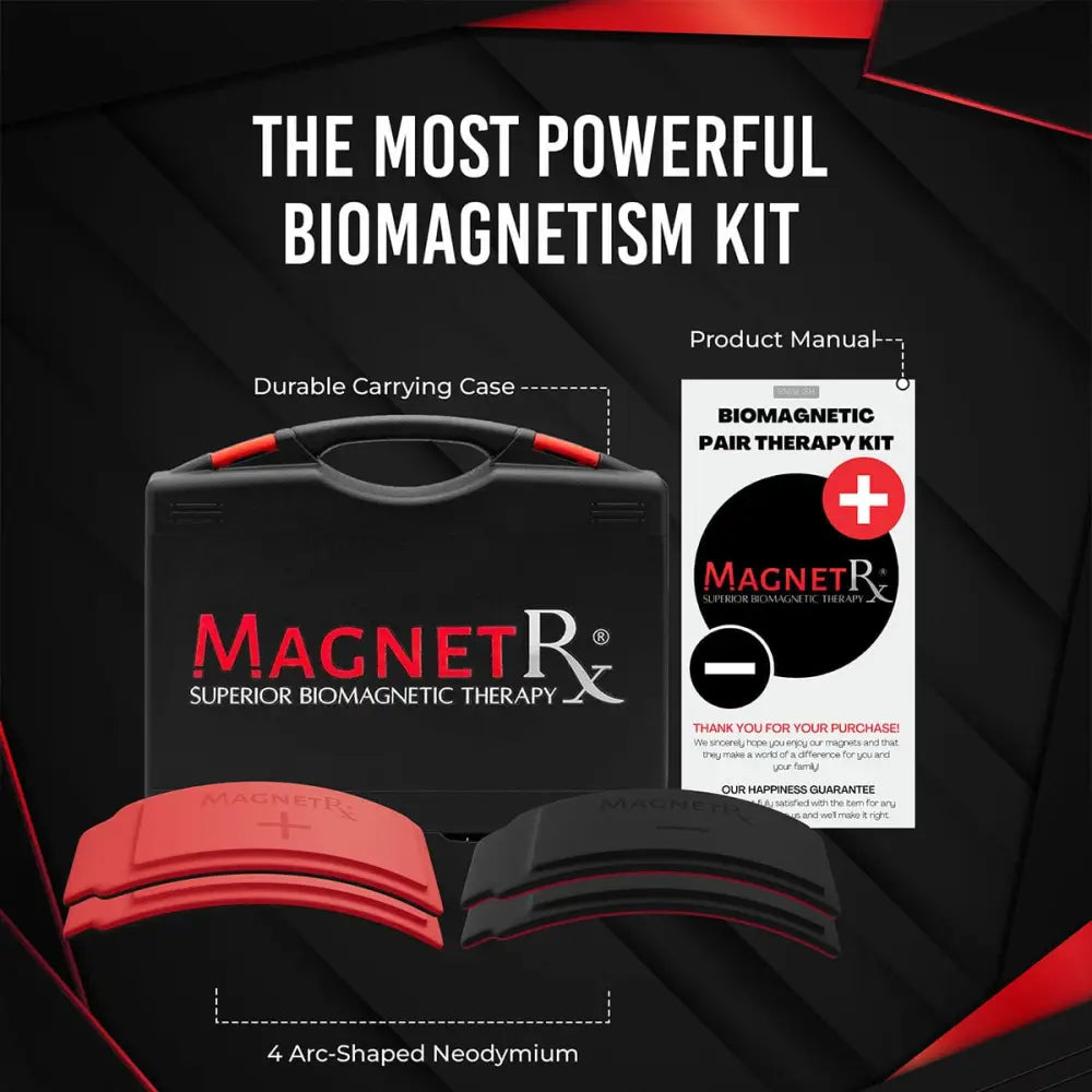 Black and red durable carrying case for magnetrx biomagnetism therapy arc magnet set designed for secure storage and transport