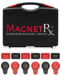 Black plastic carrying case with red and silver magnetrx branding and red accent handle for ferrite biomagnetic kit