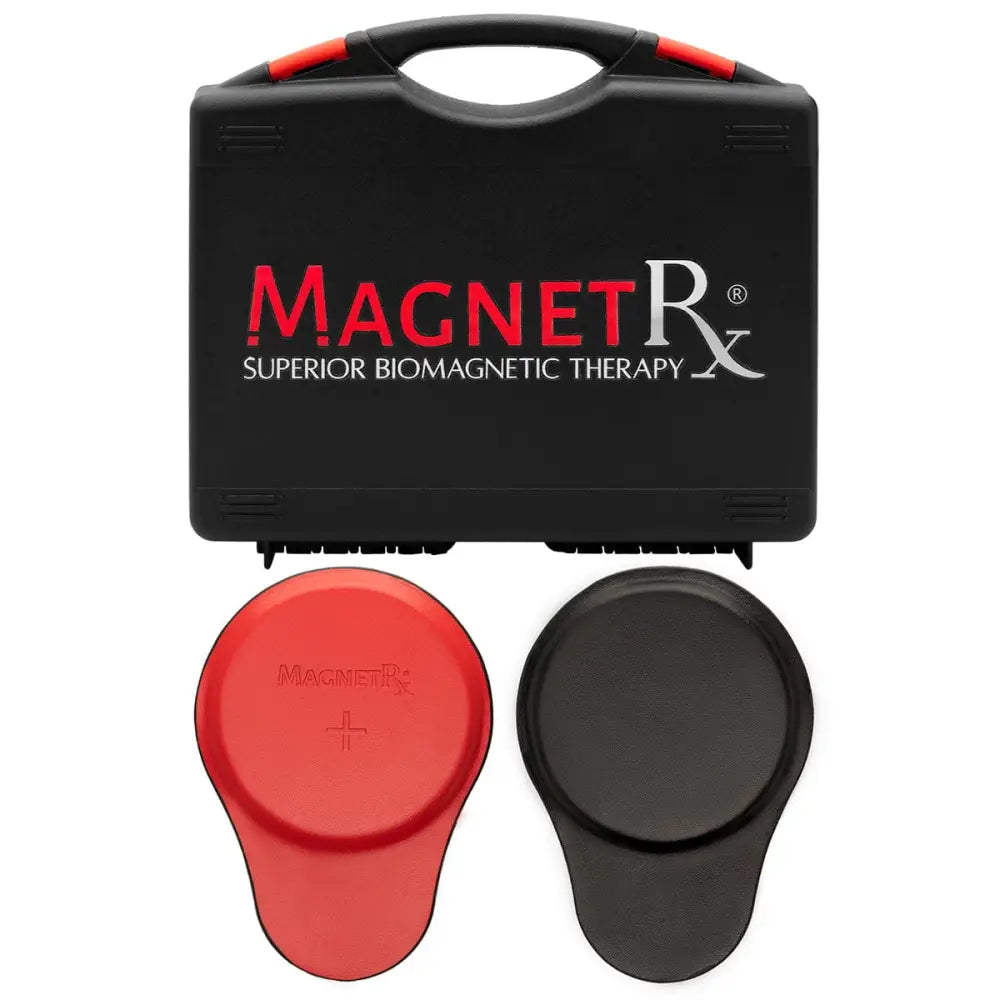 Magnetrx professional 6 piece ferrite biomagnetic therapy kit with black and red circular magnetic pads case