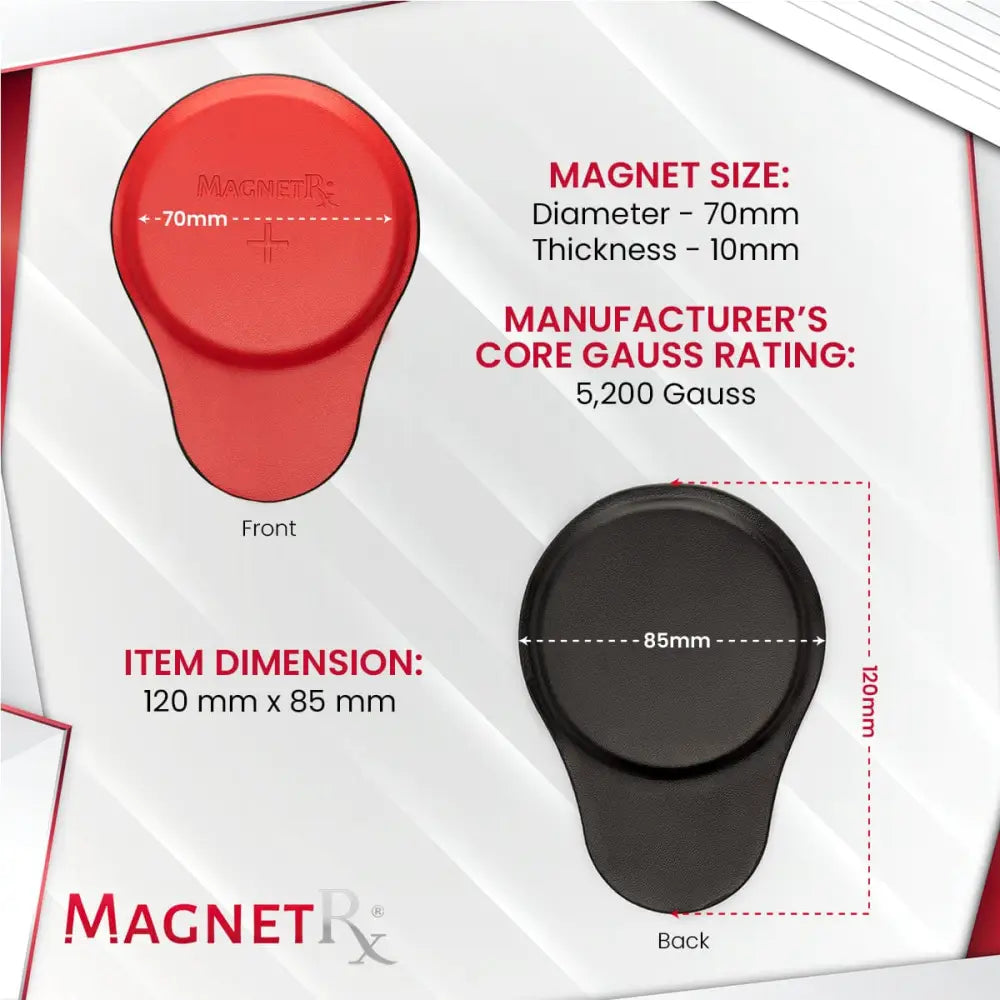 Magnetrx professional 6 piece ferrite biomagnetic therapy kit showing red and black magnetic device with 5200 gauss core