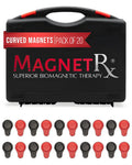 Black plastic case with red accents and handle labeled magnetrx superior biomagnetic therapy for 20 curved magnets