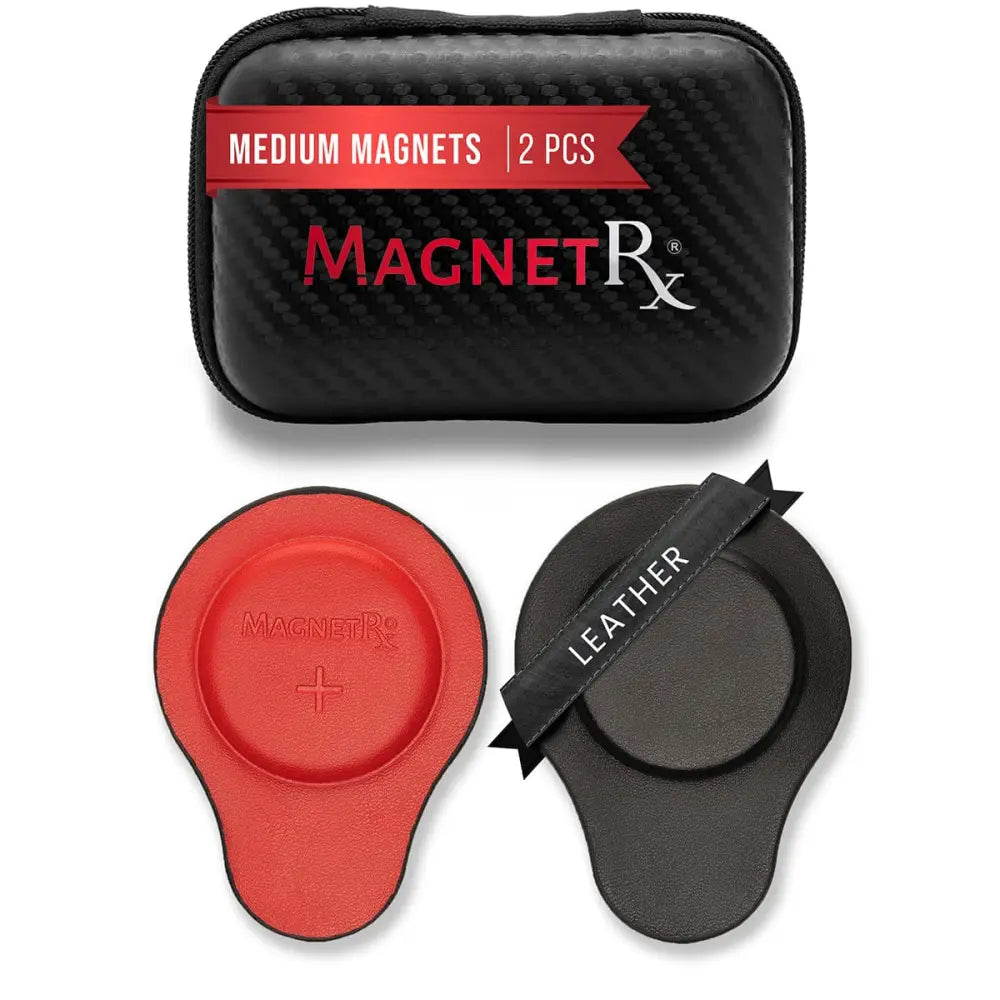 Magnetrx premium leather biomagnetic neodymium magnet set with black and red medium magnets in carbon fiber case and leather backing