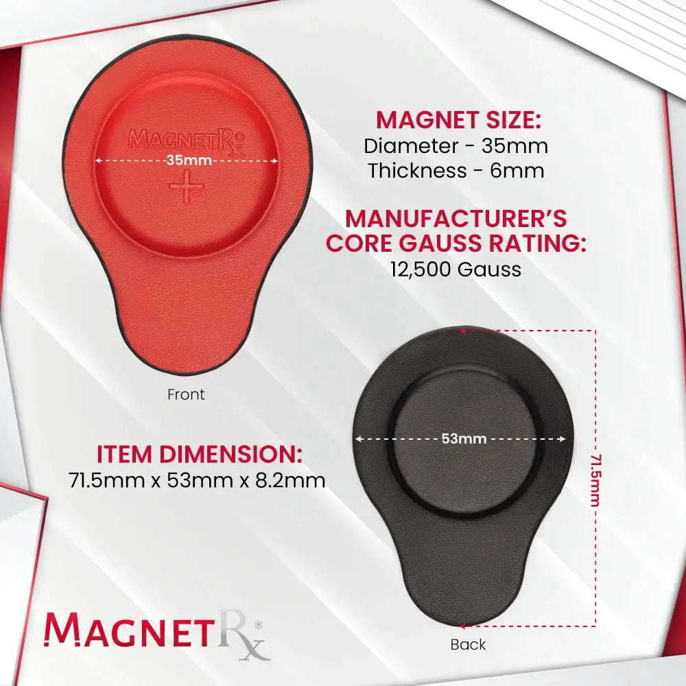 Magnetrx premium leather biomagnetic neodymium magnet set with red and black magnetic disc 35mm diameter 12500 gauss core