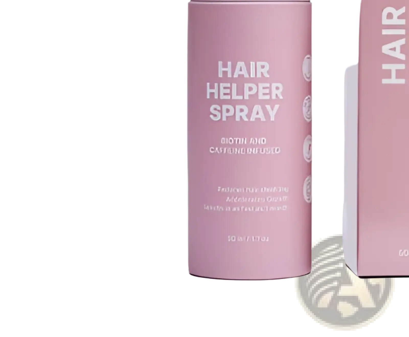 Pink cylindrical matte bottle of biotin and caffeine hair growth moisturizing spray 50ml with white text