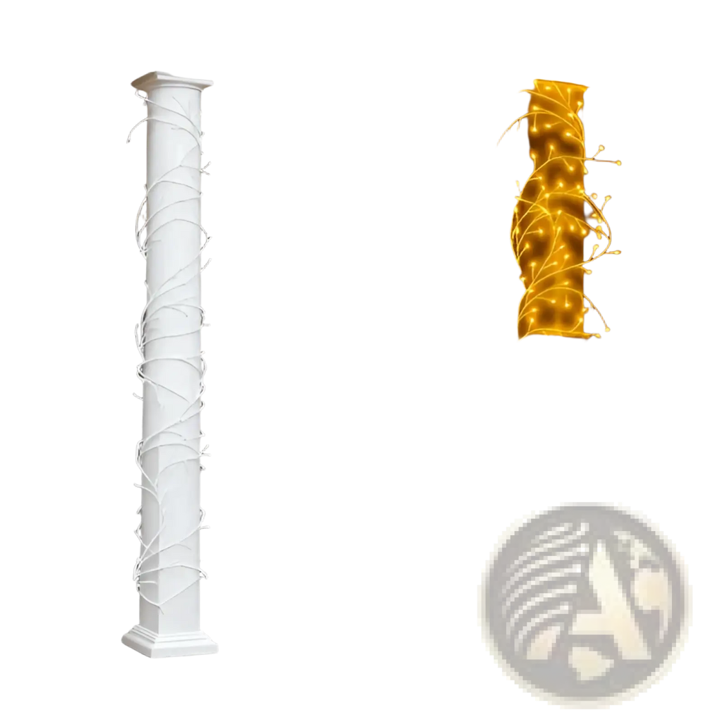 Birch garland 144 led warm white waterproof lights coiled around a column in a golden vine-like design