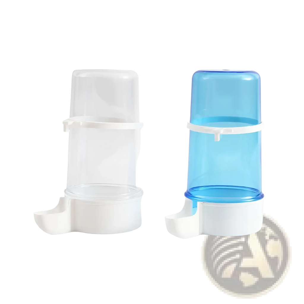 Bird water dispenser for cages large 15cm transparent and blue plastic with white pp base and lid
