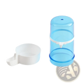 Blue plastic bird water dispenser with white plastic base and spout for cages large 15cm made of PP material