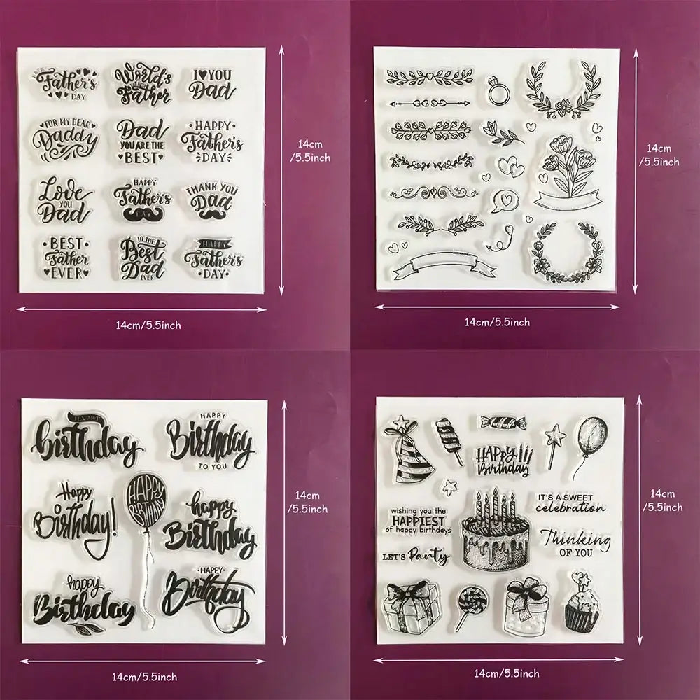 Birthday clear stamps set of clear acrylic sheets with black inked designs for fathers day birthdays and parties