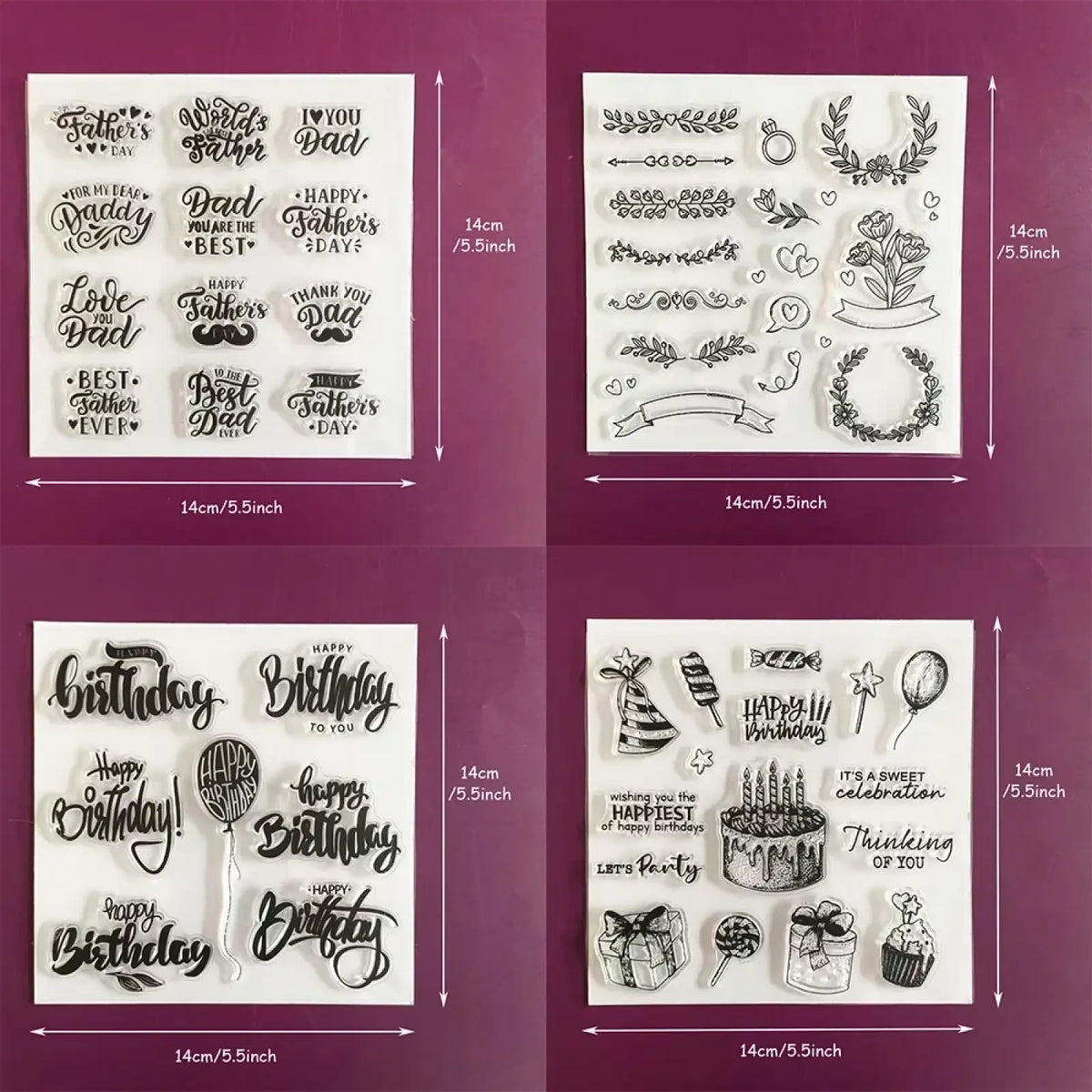 Birthday clear stamps set of clear acrylic sheets with black inked designs for fathers day birthdays and parties