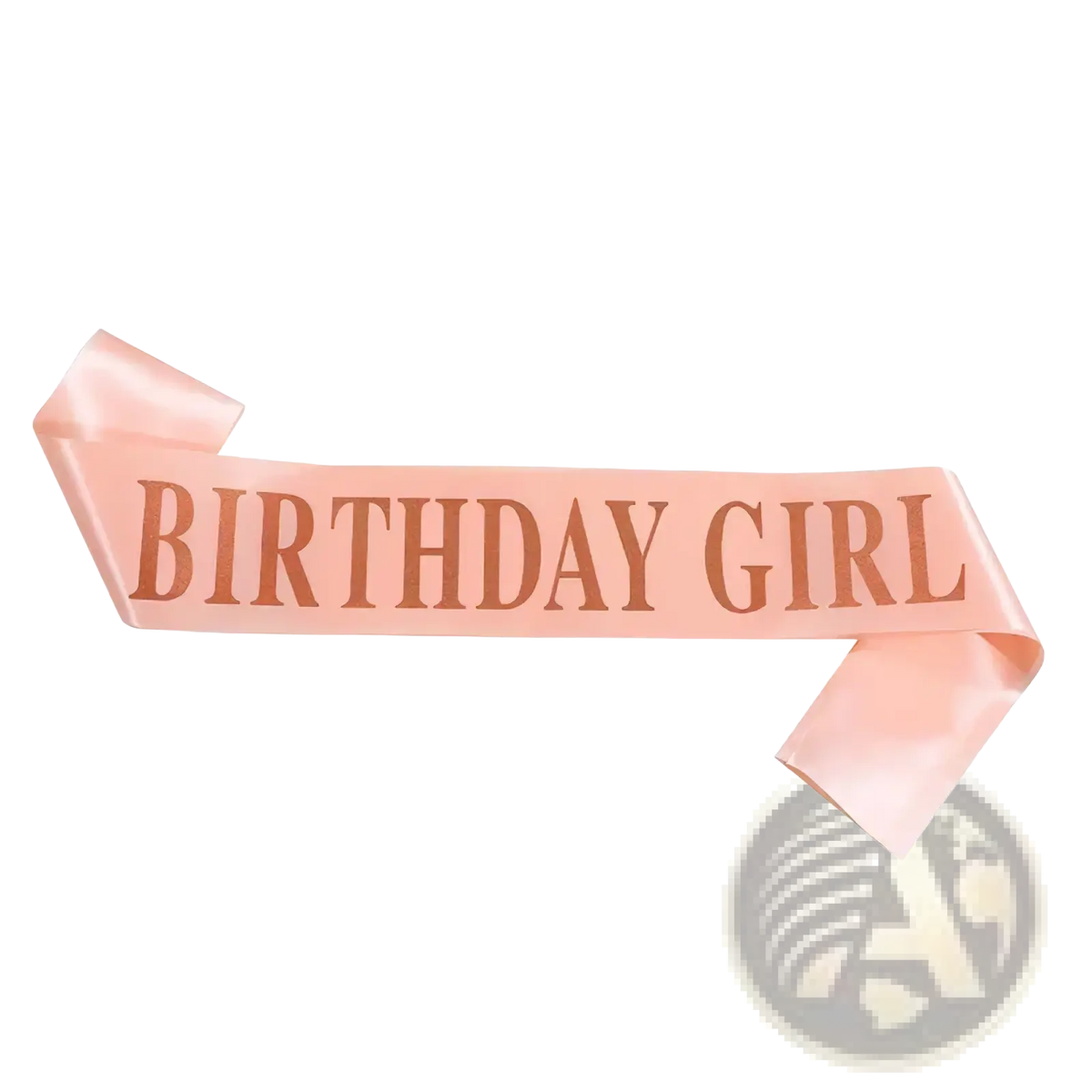 A soft pink satin birthday girl sash with rose gold lettering from the birthday girl rhinestone tiara and sash set