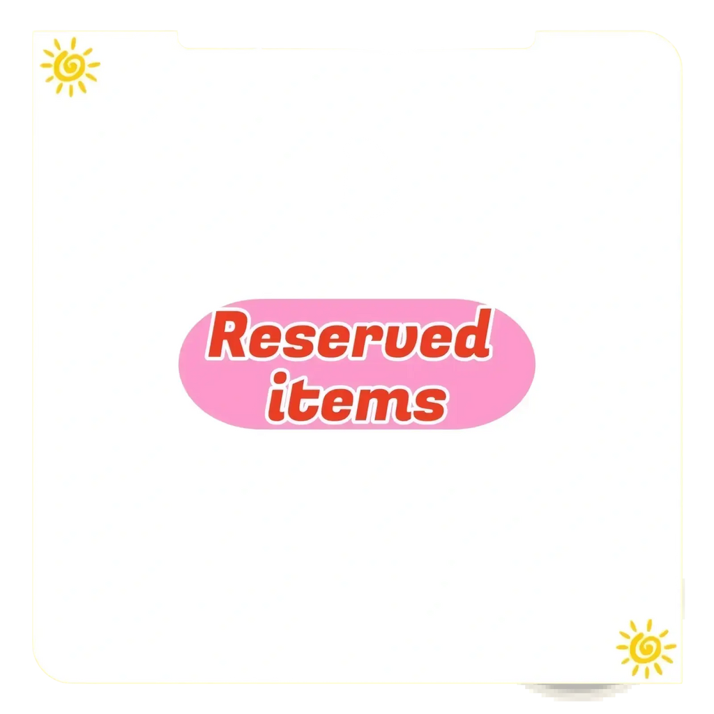 Pink oval-shaped label with reserved items text in bold red font outlined in white for bjd replacement accessories support service