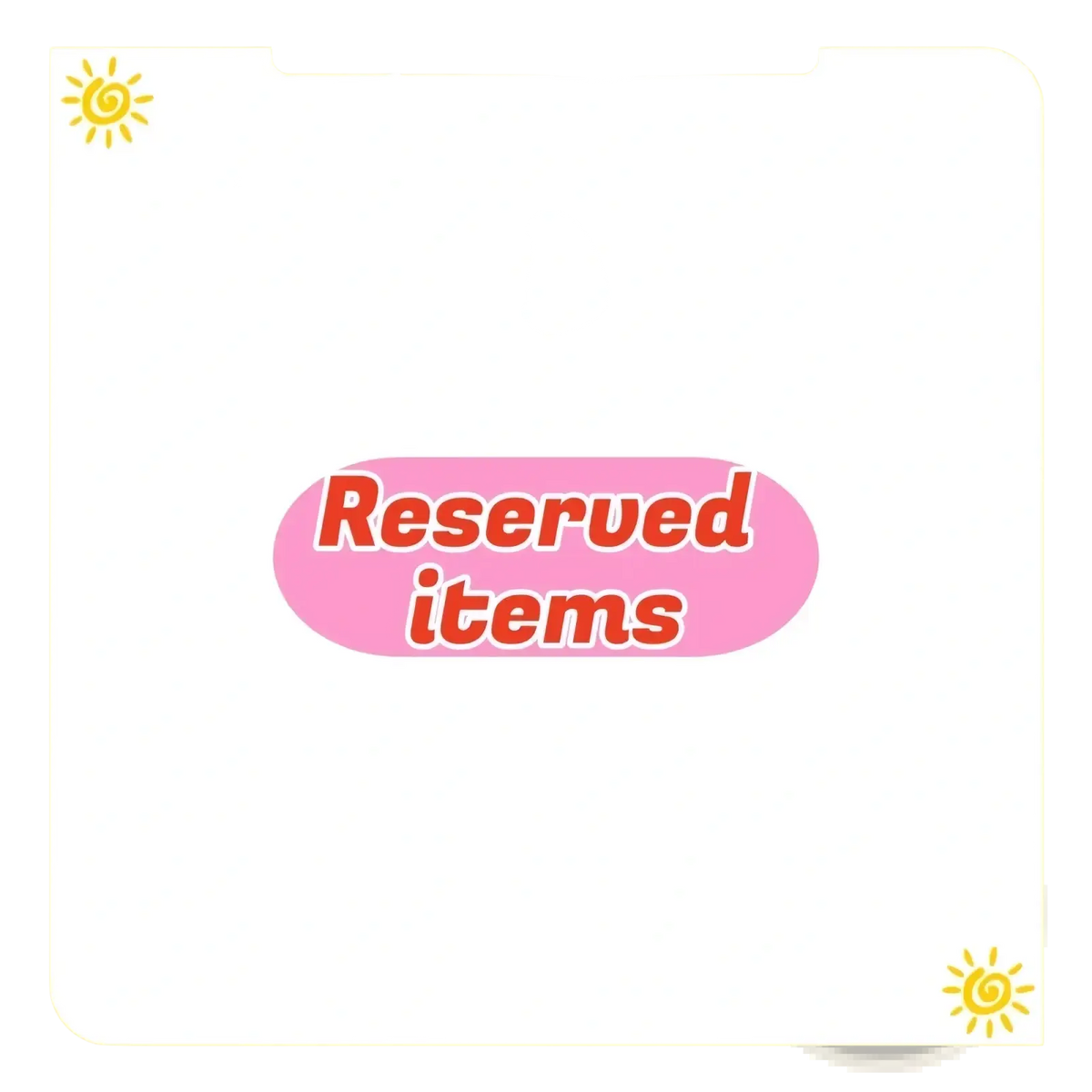 Pink oval-shaped label with reserved items text in bold red font outlined in white for bjd replacement accessories support service